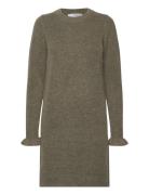 Selected Femme Slfsia Ras Frill Ls Knit Dress Grön