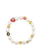 Nialaya Men's Smiley Face Pearl Bracelet Multi/patterned