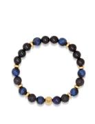 Men's Wristband With Blue Tiger Eye, Black Agate, Lava St Armband Smyc...