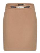 Buckle-Trim Wool-Blend Pencil Skirt Kort Kjol Beige Lauren Ralph Laure...
