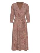 Lauren Ralph Lauren Paisley Surplice Stretch Jersey Dress Rosa