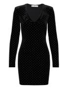 Rhinest S Velvet Dress Kort Klänning Black Mango