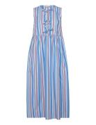 Ganni Stripe Cotton Midi Dress Blå