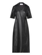 Slffiola 2/4 Midi Leather Wrap Dress Dresses Wrap Dresses Black Select...
