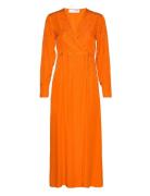 Slfabienne Ls Satin Ankle Wrap Dress B Knälång Klänning Orange Selecte...