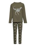 Nkmnightset Olive Night Dino Pyjamas Set Green Name It