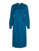 Viomi L/S Satin Wrap Dress/Su Dresses Cocktail Dresses Blue Vila