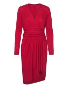 Lauren Ralph Lauren Ruched Stretch Jersey Surplice Dress Röd