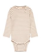 Body L/S Modal Striped Bodies Long-sleeved Beige Petit Piao