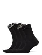 Sock 4 P Decorated Cuff Lingerie Socks Regular Socks Black Lindex