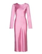 Longsleeve Midi Satin Dress Knälång Klänning Pink Gina Tricot