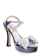 Arlina Crystal Bow Sandal Med Klack Blue Custommade