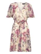 Lauren Ralph Lauren Floral Crinkle Georgette Surplice Dress Kräm