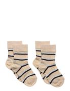 2 Pack Thin Striped Socks Sockor Strumpor Beige FUB
