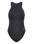 Speedo Womens Racer Zip Swimsuit With Integrated Swim Bra Svart