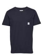 Square Pocket T-Shirt Tops T-shirts Short-sleeved Navy Makia