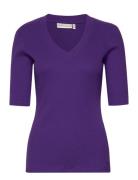 Dagnaiw V Tshirt Tops T-shirts & Tops Short-sleeved Purple InWear