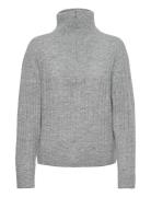 Alphagz R Zipper Pullover Tops Knitwear Turtleneck Grey Gestuz