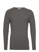 Cable Cotton Knit Tops Knitwear Round Necks Grey Kronstadt