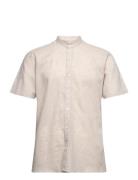 Mandarin Linen Blend Shirt S/S Tops Shirts Short-sleeved Cream Lindber...