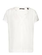 V-Necked Viscose Blouse Tops T-shirts & Tops Short-sleeved White Espri...