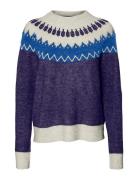 Vmsim Ls Nordic Pullover Ga Rep Lcs Tops Knitwear Jumpers Blue Vero Mo...