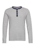 Striped Granddad With Contrast Tops T-shirts Long-sleeved White Lindbe...