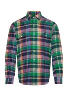 Classic Fit Plaid Flannel Workshirt Tops Shirts Casual Green Polo Ralp...