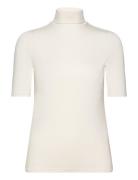 Strtch Rayon Jersey-Elbow Sleeve To Tops Knitwear Turtleneck Cream Lau...