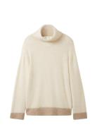 Knit Pullover Contrast Parts Tops Knitwear Turtleneck Cream Tom Tailor