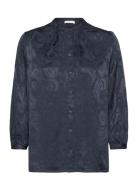 Basra Jacquard Standup Collar Blouse Tops Blouses Long-sleeved Blue Ta...