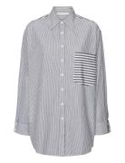 Willa - Double Stripe Collared Shir Tops Shirts Long-sleeved Grey Rabe...