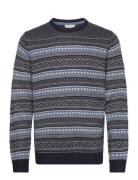 Jacquard O-Neck Sweater Tops Knitwear Round Necks Blue Lindbergh