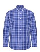 Custom Fit Gingham Stretch Poplin Shirt Tops Shirts Casual Blue Polo R...