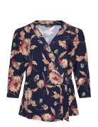 Lauren Women Floral Stretch Jersey Top Marinblå