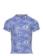 Cropped Printed Rib T-Shirt Tops T-shirts Short-sleeved Blue Tom Tailo...