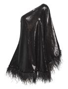 Andrea -Shoulder Feather Sequin Mini Dress Designers Short Dress Black...