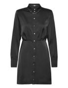 Karl Charm Satin Shirt Dress Designers Short Dress Black Karl Lagerfel...