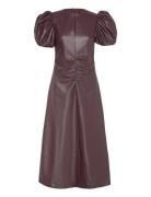 ROTATE Birger Christensen Puff Sleeve Midi Dress Burgundy