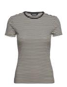 Lauren Ralph Lauren Striped Stretch Cotton Crewneck Tee Svart