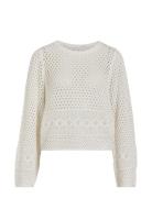 Vidolise L/S O-Neck Crochet Knit Top Tops Knitwear Jumpers White Vila