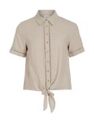 Vila Vilinda S/S Knot Shirt/R Beige