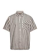 Salvio Patterned Linen Structure Tops Shirts Short-sleeved Beige Rue D...