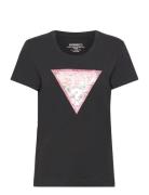 Ss Rn Satin Triangle Tee Tops T-shirts & Tops Short-sleeved Black GUES...