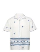 Didcot Ss Shirt Daisy Embroidery Ecru/Blue Designers Shirts Short-slee...