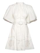 Allie Pouf Sleeve Embroidered Mini Dress Designers Short Dress White M...