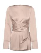 Malina Demi Wrapped Front Satin Blouse Beige