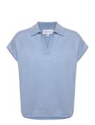 Open Collar Cap Sleeve Tops T-shirts & Tops Polos Blue Davida Cashmere