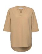 Organic Linen/Cotton Tunic 3/4 S Tops Tunics Beige Rosemunde