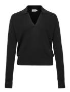 Rib Open Neck Sweater Inclu Tops Knitwear Jumpers Black Calvin Klein